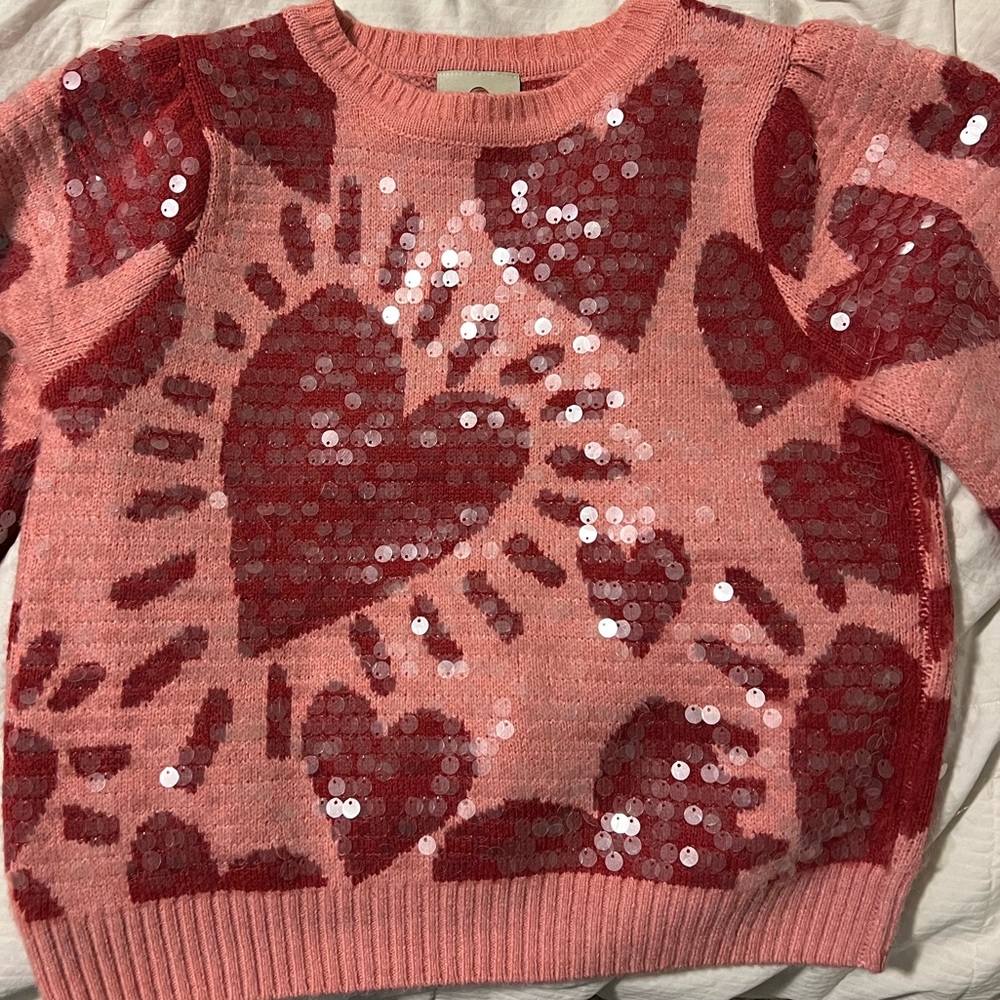 Farm Rio pink heart sequin sweater size XS